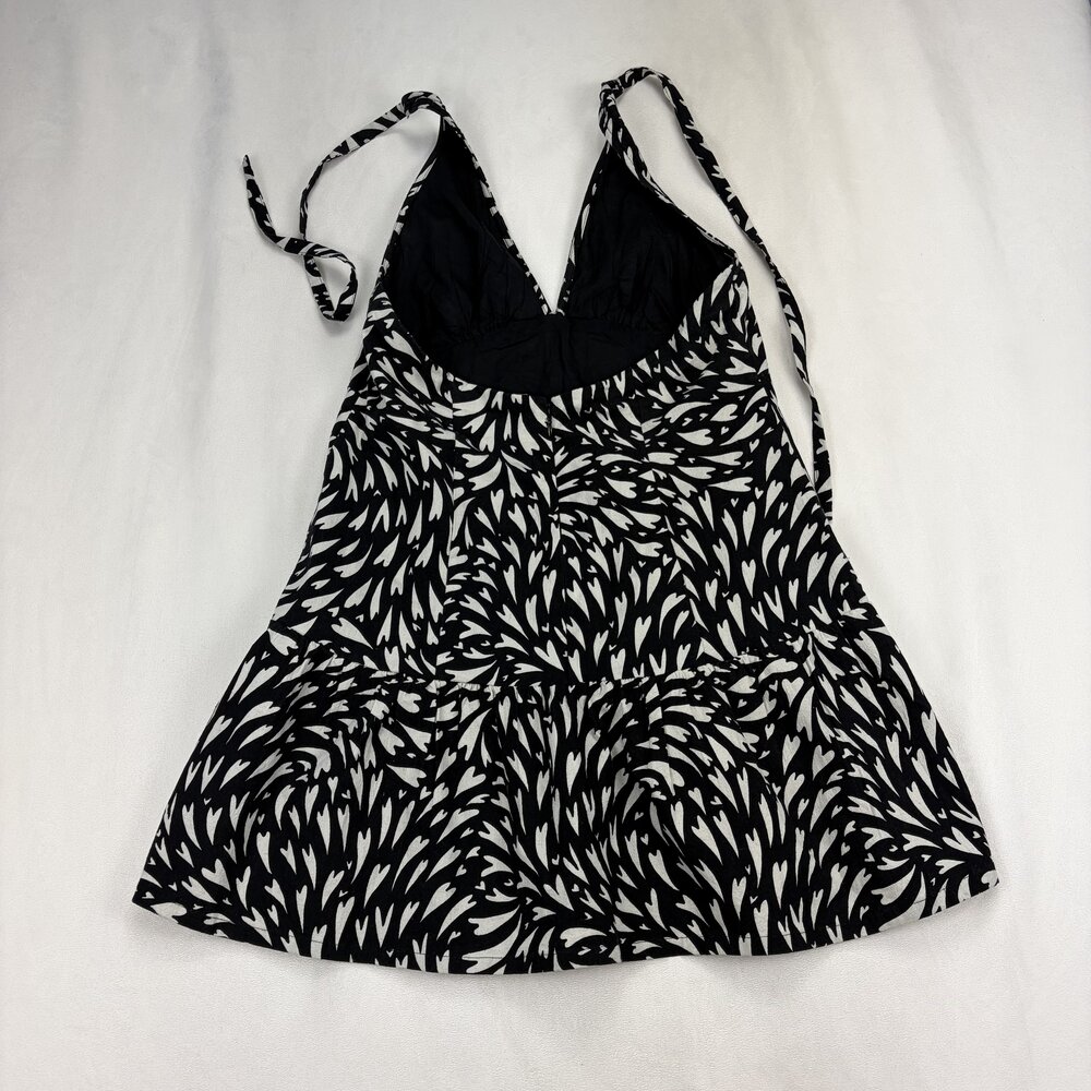 Free‎ People Halter Backless Ruffle Hem Mini Dress Black/White L - Picture 3 of 11
